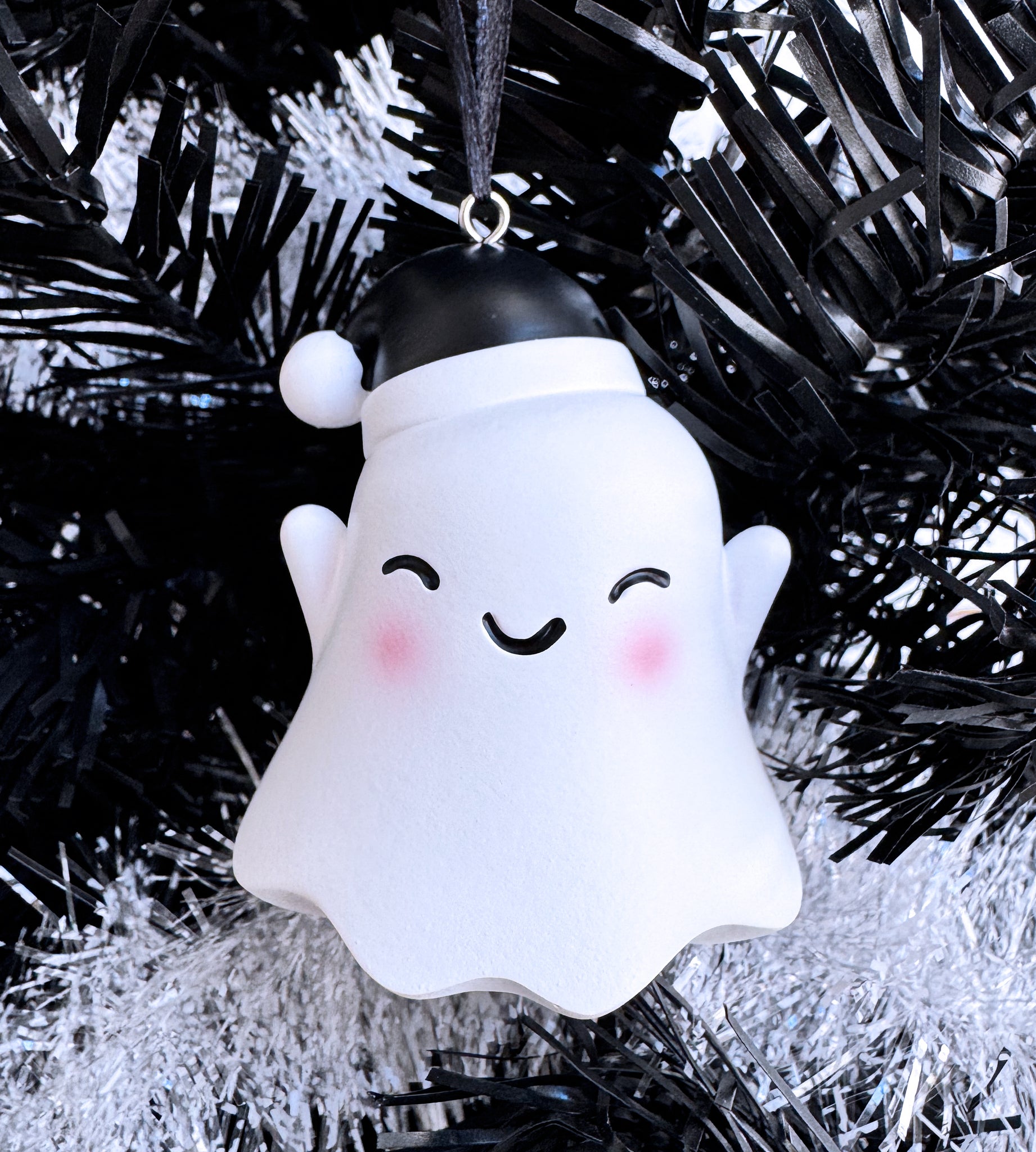 Santa Hat Ghost Holiday Ornament