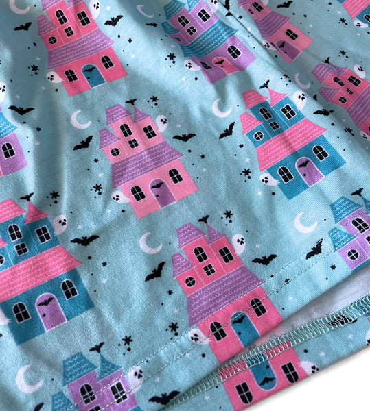 Pastel Haunted House Pajama Set - Shorts and Shirt