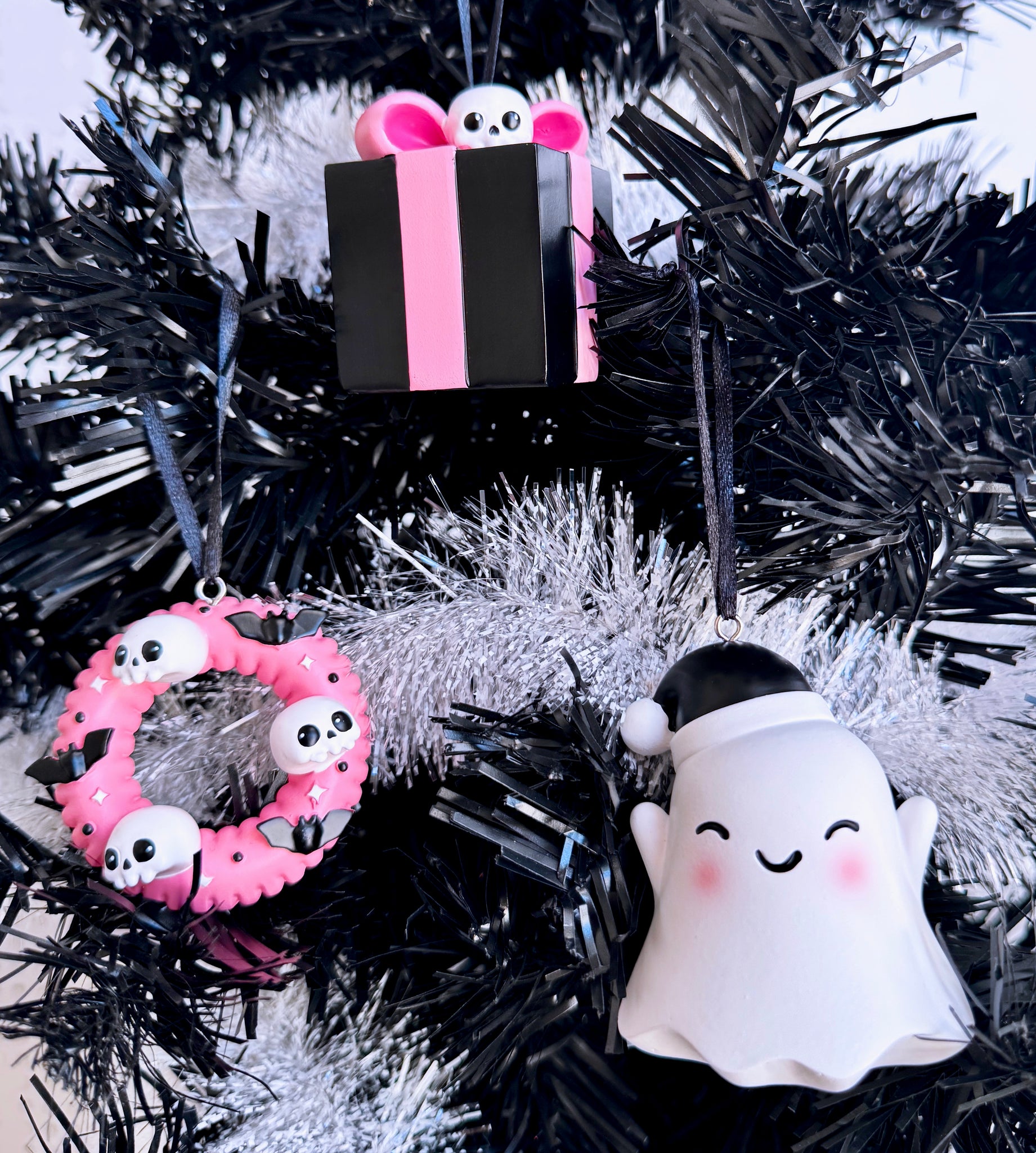 Pink Christmas Ornament Bundle - Ghost, Gift, Wreath