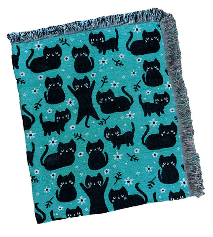 Floral Cats Woven Blanket