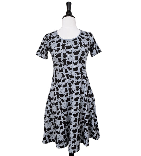 Floral Cats Skater Dress - Available in sizes S to 3X