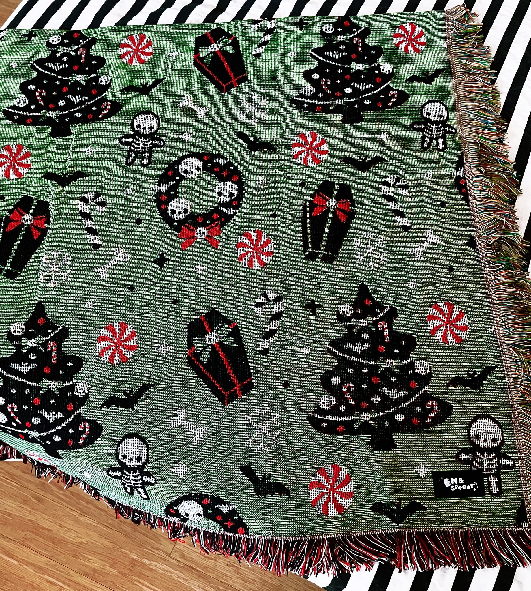 Green Spooky Christmas Woven Blanket