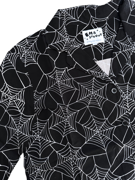 Spiderweb Button Down Pajama Dress - Sizes S-3X