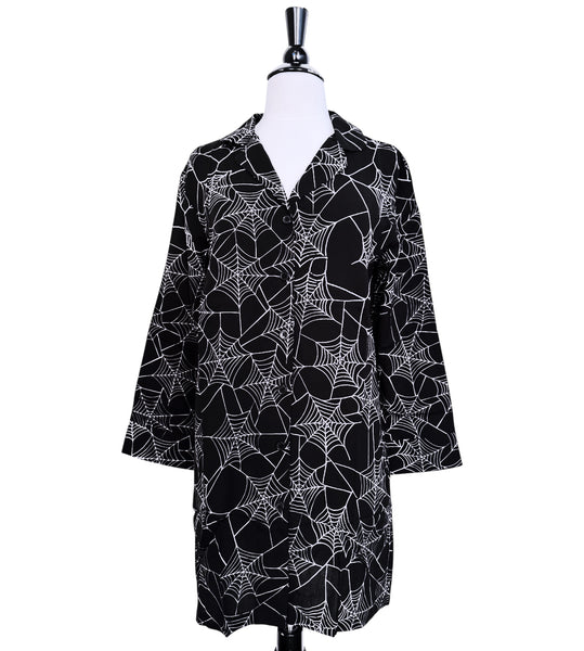 Spiderweb Button Down Pajama Dress - Sizes S-3X