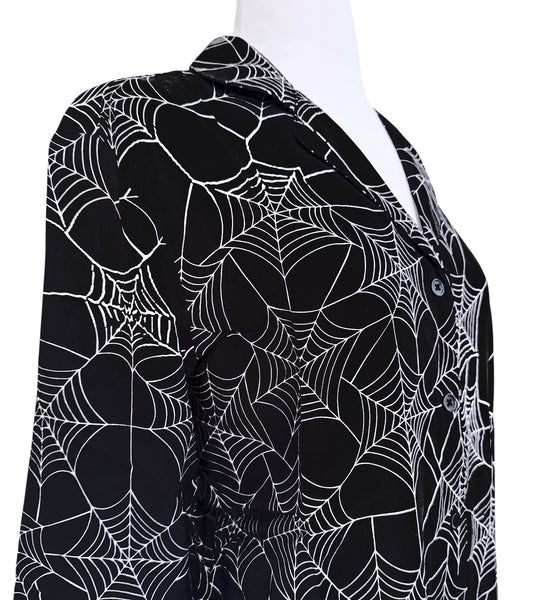 Spiderweb Button Down Pajama Dress - Sizes S-3X