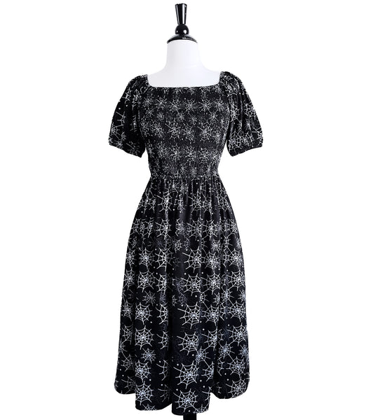 Spiderweb Smocked Midi Dress - Available in sizes S to 4X