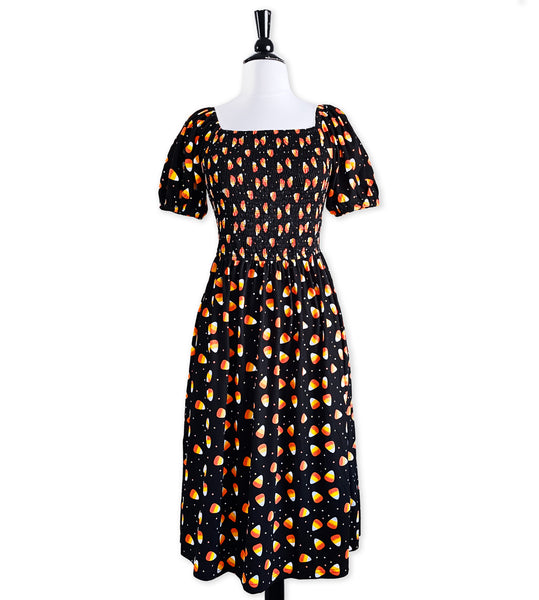 Candy Corn Smocked Midi Dress - Available in sizes S to 4X