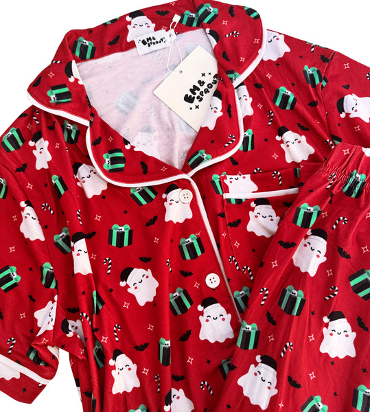 Spooky Christmas Button Down Pajamas Pants and Top Set