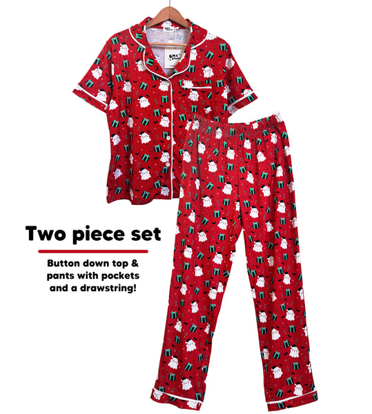 Spooky Christmas Button Down Pajamas Pants and Top Set