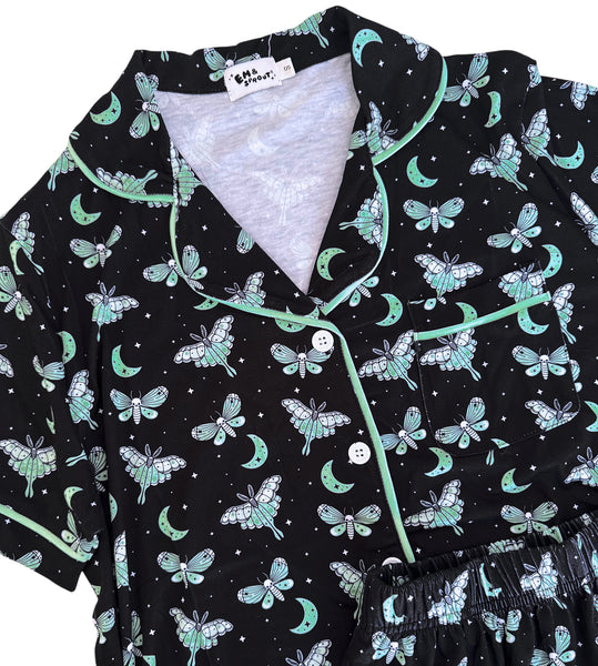 Moths Button Down Pajamas Shorts and Top Set