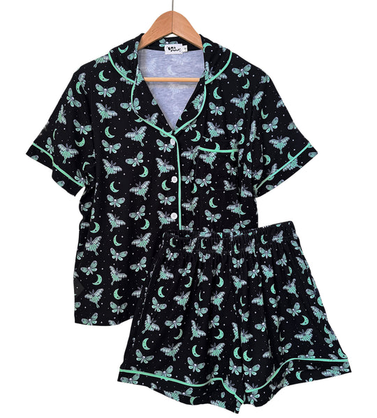 Moths Button Down Pajamas Shorts and Top Set