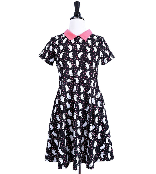 Floral Ghosts Collared A-line Dress - Sizes S through 4X