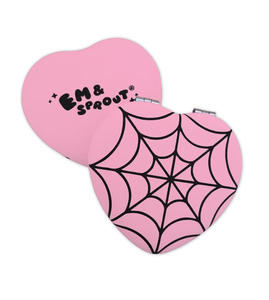 Pink Spiderweb Heart Pocket Mirror