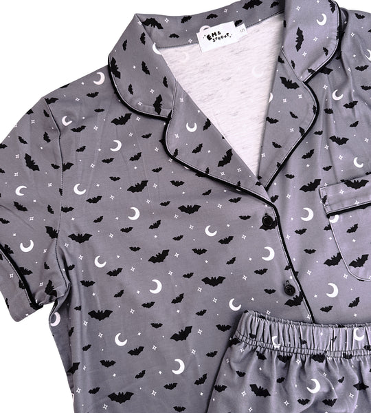 Gray Bats Button Down Pajamas Shorts and Top Set
