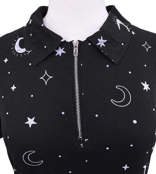 Celestial Zipper Babydoll Dress - Available in sizes S to 4X