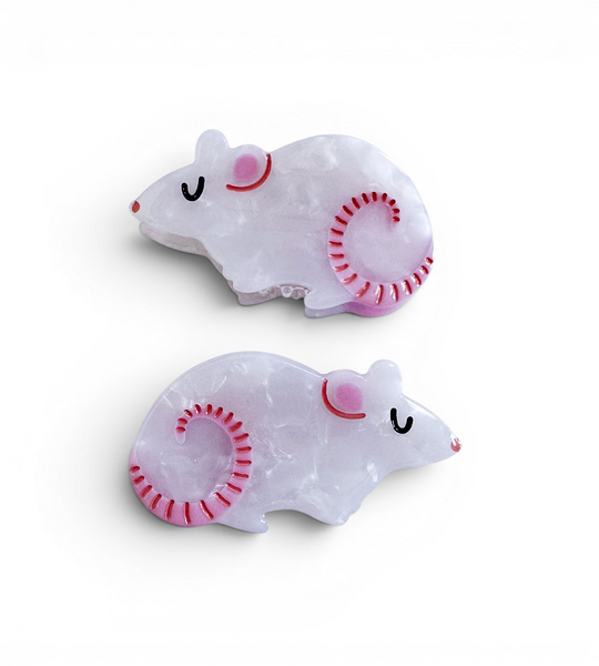 Mini White Rat Claw Clip - Set of Two