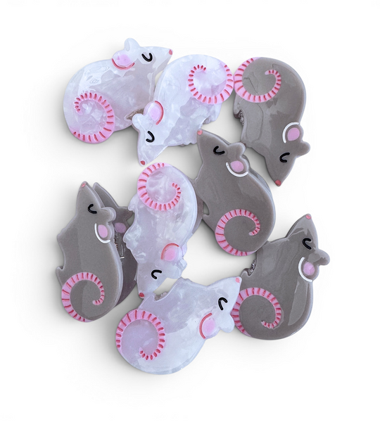 Mini White Rat Claw Clip - Set of Two