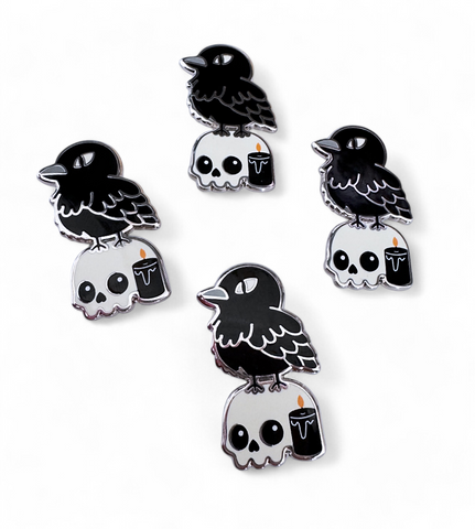 Crow & Skull Enamel Pin