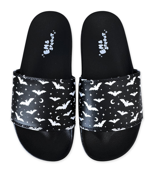 Black & White Bat Slides Womens Sizes 6 - 11