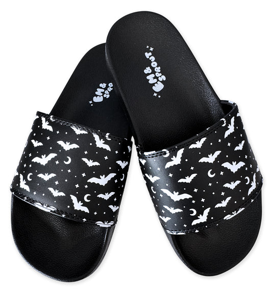 Black & White Bat Slides Womens Sizes 6 - 11