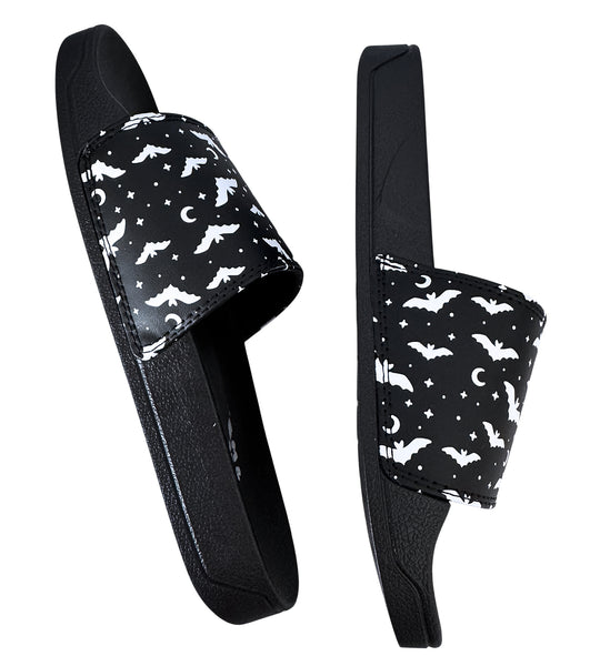 Black & White Bat Slides Womens Sizes 6 - 11