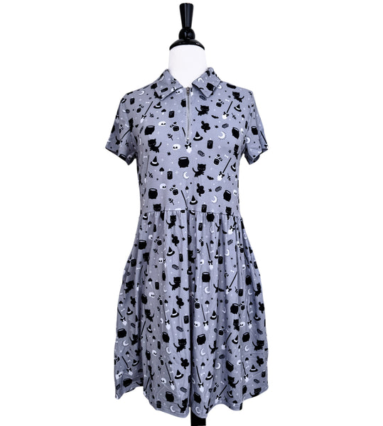 Witchy Things Zipper Babydoll Dress - Available in sizes S to 4X