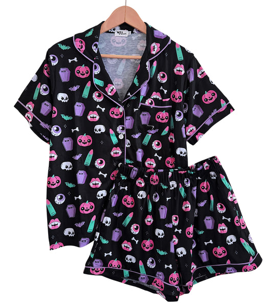 Halloween Button Down Pajamas Shorts and Top Set