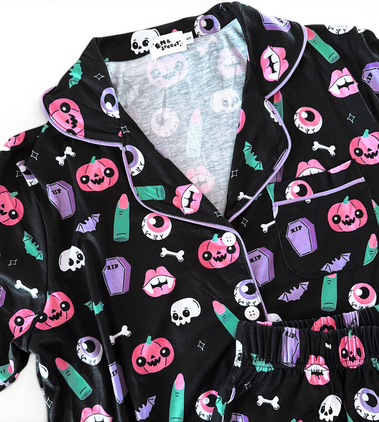 Halloween Button Down Pajamas Shorts and Top Set