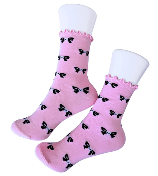 Spooky Bow Lettuce Edge Socks