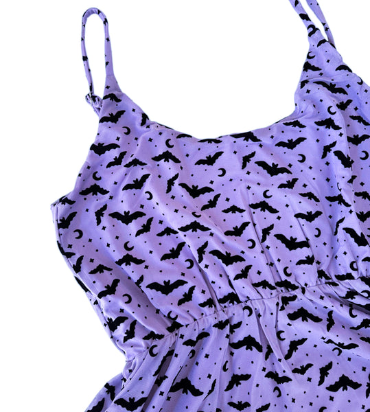 Lavender Flocked Bat Mesh Mini Dress - Available in sizes S to 4X