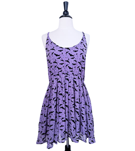 Lavender Flocked Bat Mesh Mini Dress - Available in sizes S to 4X