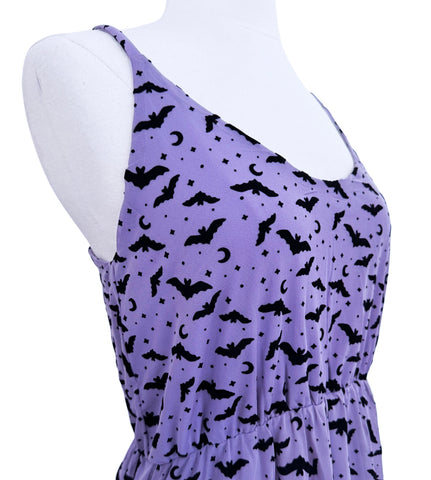 Lavender Flocked Bat Mesh Mini Dress - Available in sizes S to 4X