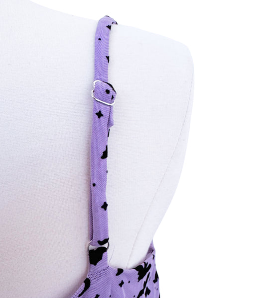 Lavender Flocked Bat Mesh Mini Dress - Available in sizes S to 4X