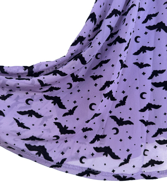 Lavender Flocked Bat Mesh Mini Dress - Available in sizes S to 4X