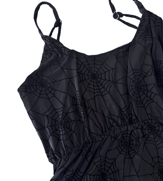 Flocked Spiderweb Mesh Mini Dress - Available in sizes S to 4X