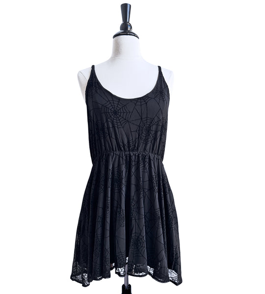 Flocked Spiderweb Mesh Mini Dress - Available in sizes S to 4X