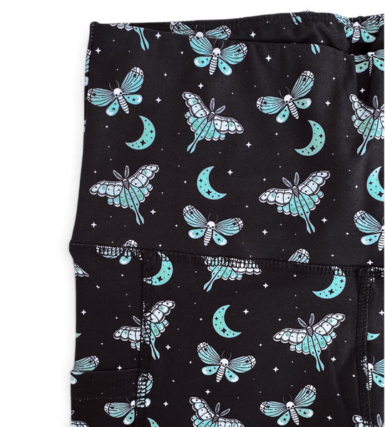 Luna & Death's Head Moth Pocket Athletic Short Leggings - Sizes S to 3X