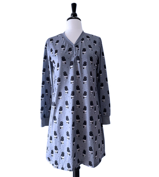 Crow & Skulls Long Sleeve Pajama Night Dress - Sizes S-4X