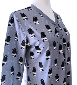 Crow & Skulls Long Sleeve Pajama Night Dress - Sizes S-4X