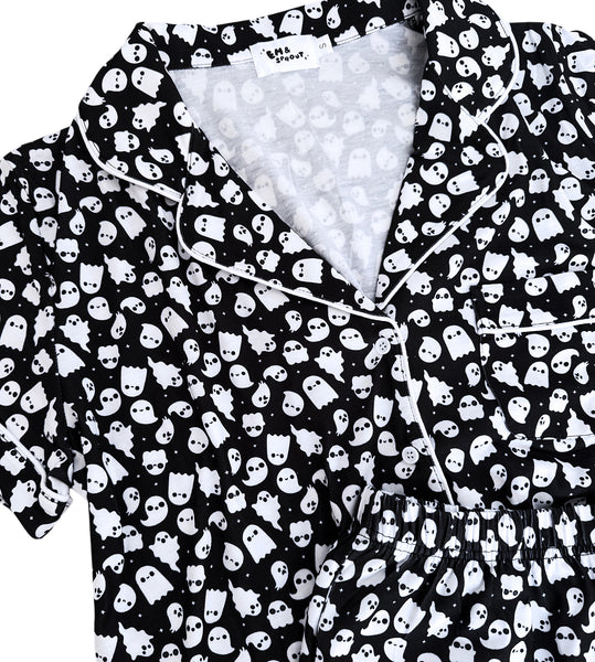 Ghost Friends Button Down Pajamas Shorts and Top Set