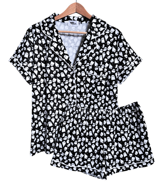 Ghost Friends Button Down Pajamas Shorts and Top Set
