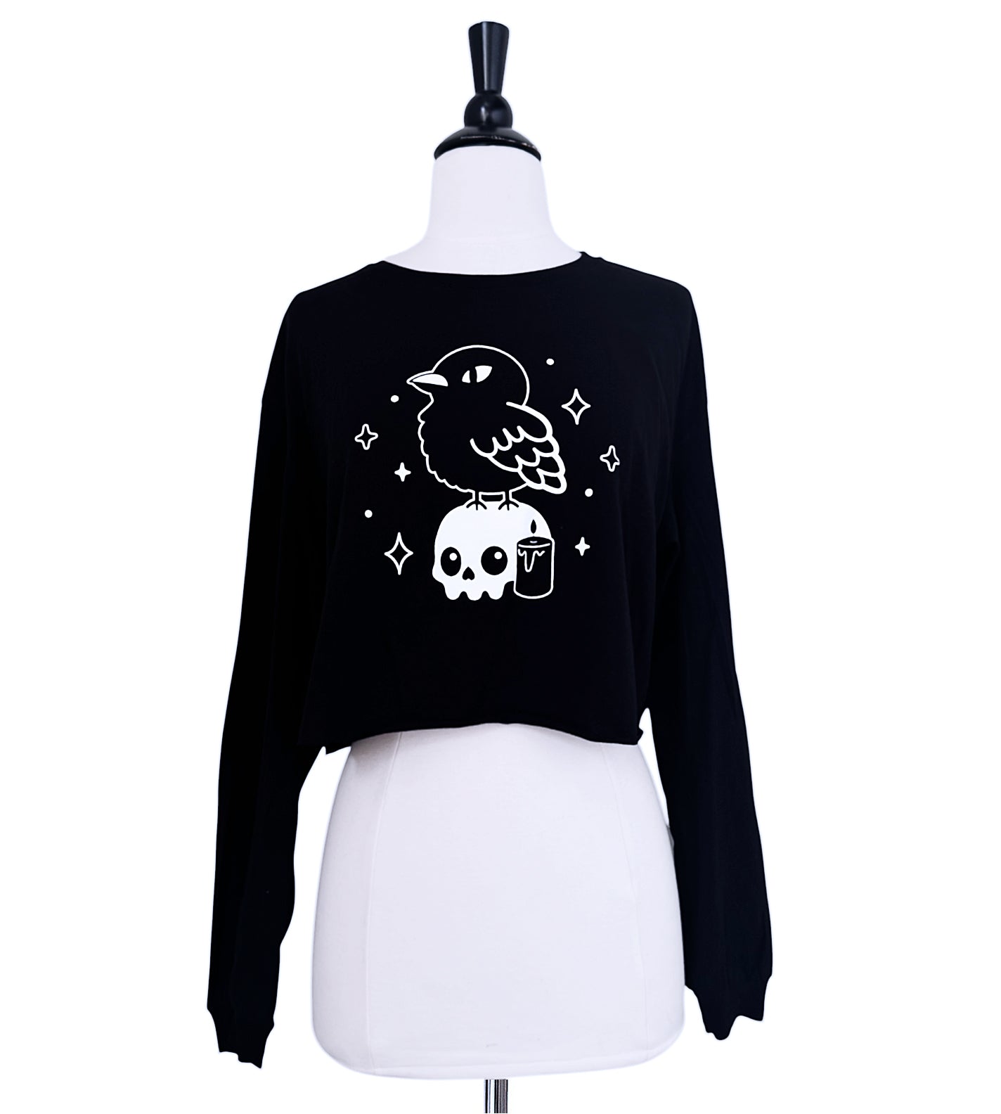 Crow & Skull Long Sleeve Crop Tee
