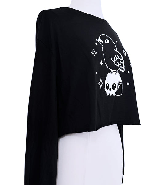 Crow & Skull Long Sleeve Crop Tee