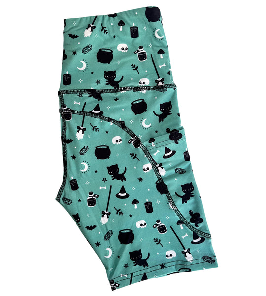 Teal Witchy Things Pocket Athletic Short Leggings - Sizes S to 3X