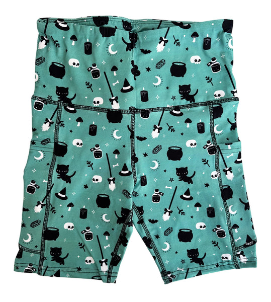 Teal Witchy Things Pocket Athletic Short Leggings - Sizes S to 3X