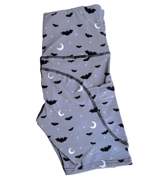 Gray Bats Pocket Athletic Short Leggings - Sizes S to 3X