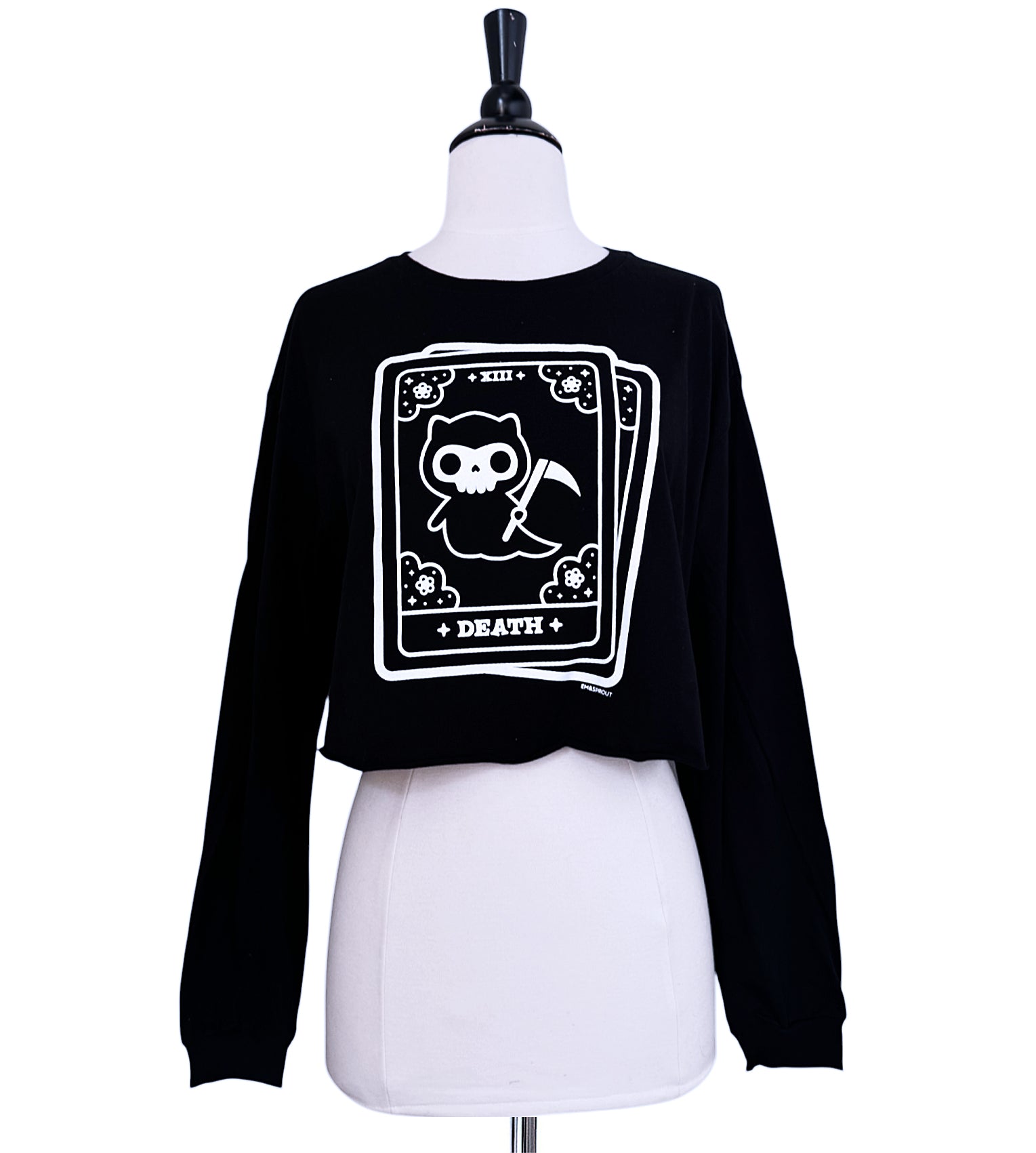 Cat Tarot Death Card Long Sleeve Crop Tee