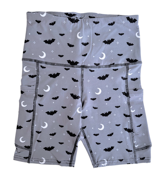 Gray Bats Pocket Athletic Short Leggings - Sizes S to 3X