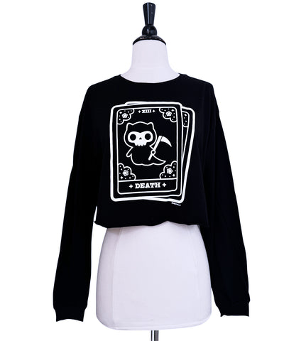 Cat Tarot Death Card Long Sleeve Crop Tee