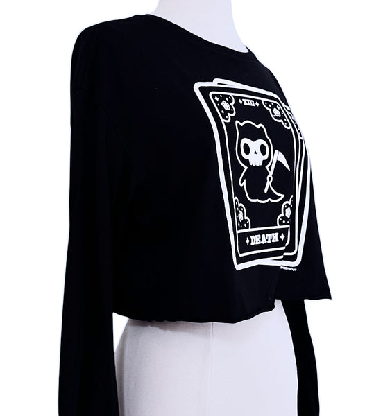 Cat Tarot Death Card Long Sleeve Crop Tee